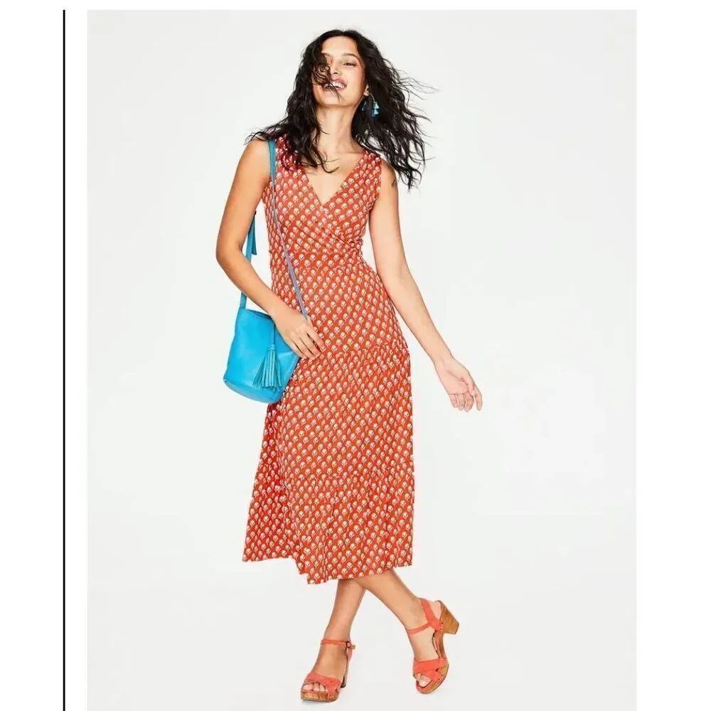 Boden Nicole Jersey orange floral sleeveless dress 16R